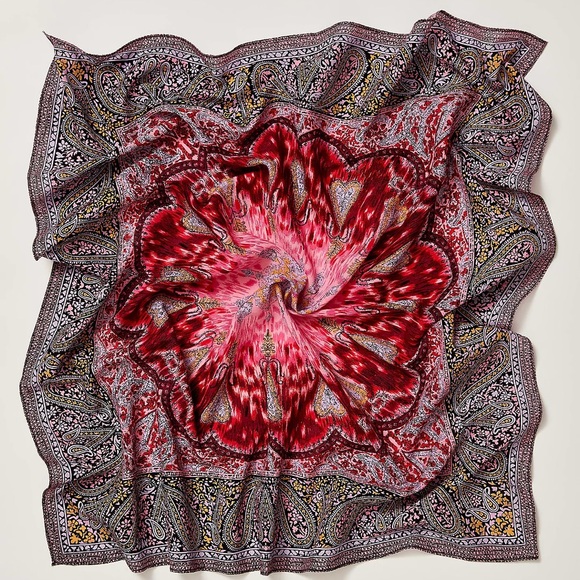 NEW Free People Hearts On Fire Hair Bandana Neck Scarf Paisley Pink Rose Ruby - Picture 1 of 6